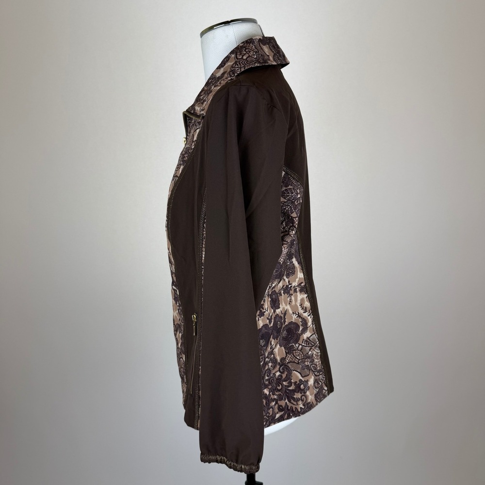 Zenergy by Chicos Size 1 Brown Lace Animal Print Zip Up Jacket Womens Medium - Picture 3 of 12
